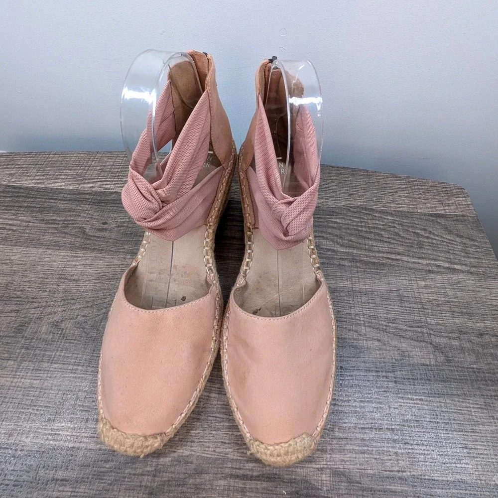Eileen Fisher Pink Suede Espadrille Wedge Sandals Ankle‎ Zip Women 8.5